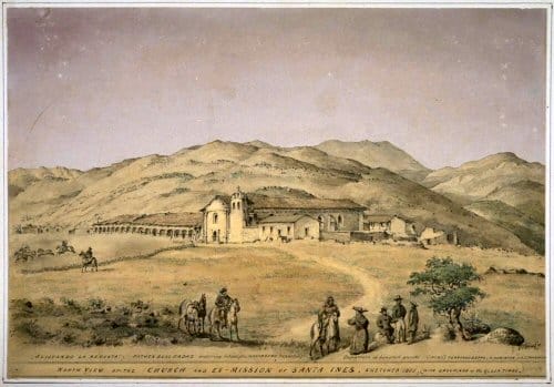 1865 Edward Vischer sketch of Mission Santa Ines