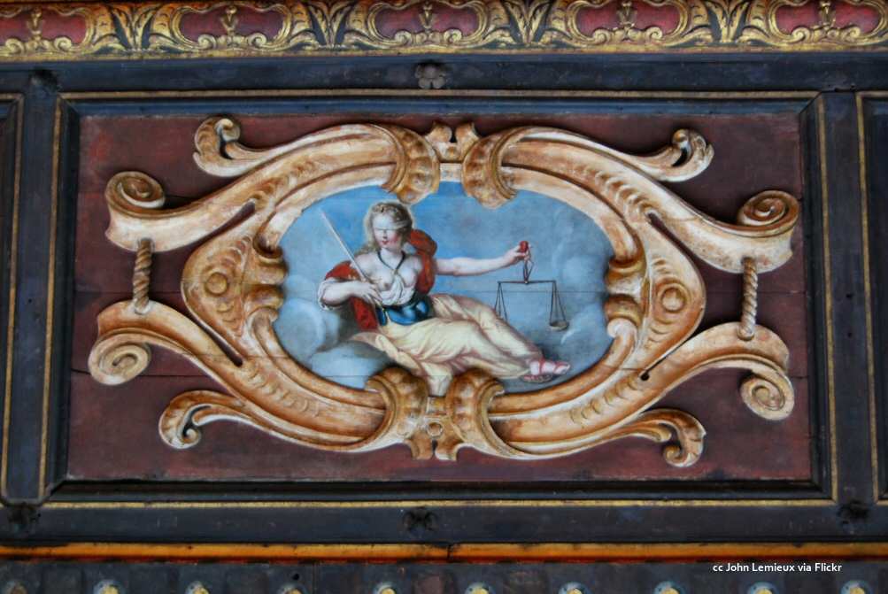 Ceiling panel of Justice blindfolded and with scales Ceiling panel of Justice blindfolded and with scales