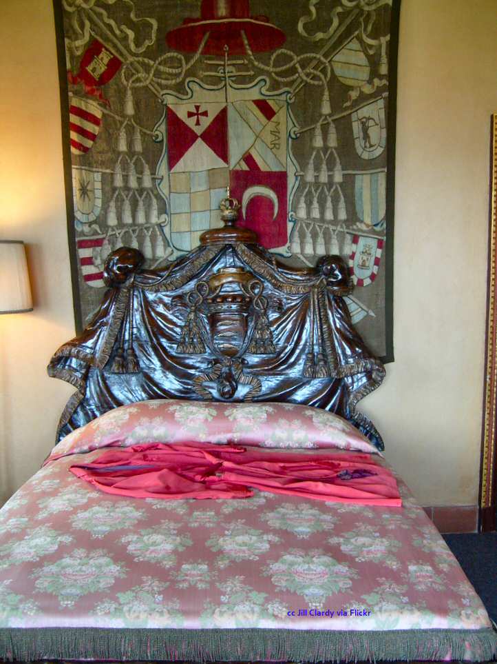 Guest room tapestry and headboard