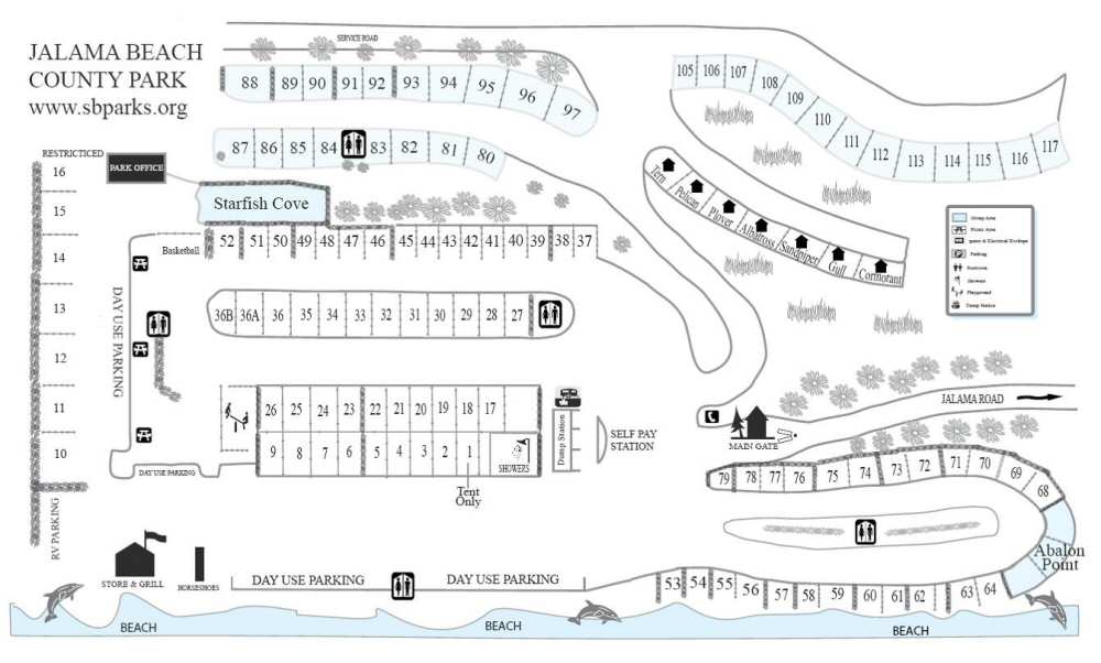 Map of the campsites and facilities at Jalama Beach