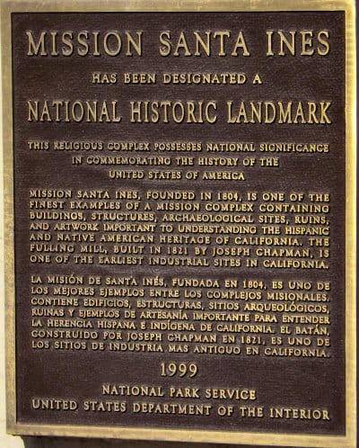 The plaque designating the mission as a National Historic Landmark
