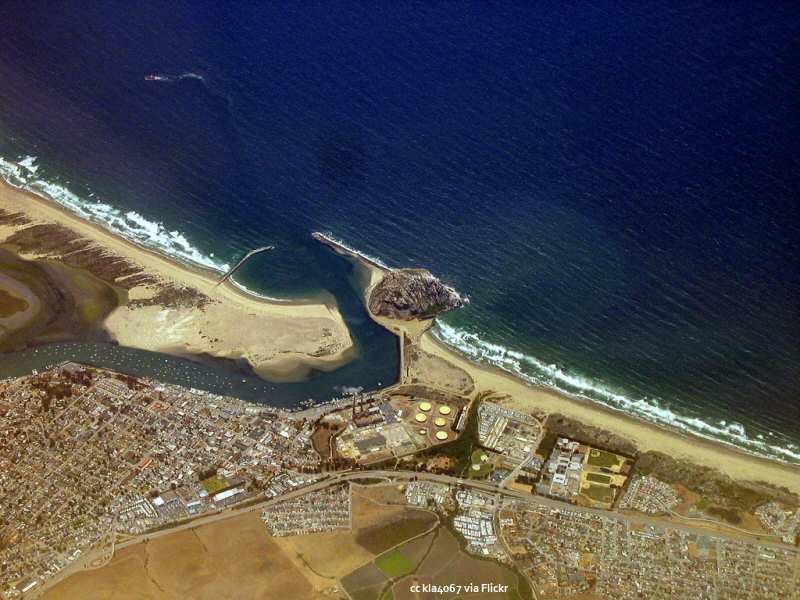 Aerial view of Morro Bay and Morro Rock