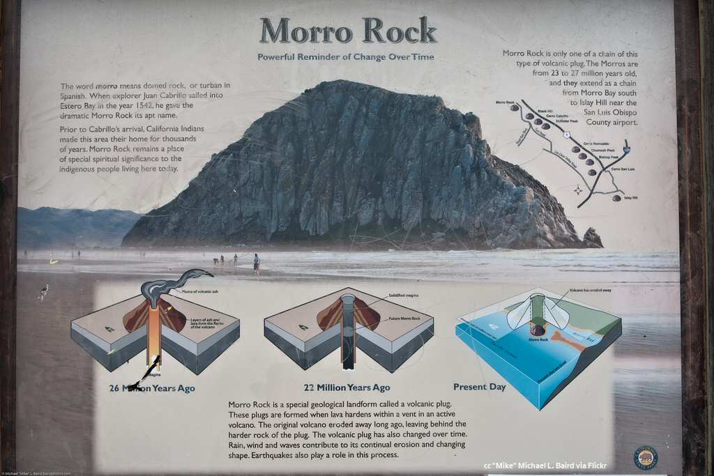 Interpretive board detailing the formation of Morro Rock Interpretive board detailing the formation of Morro Rock