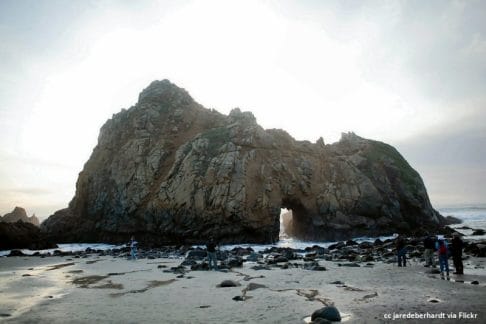 Hazy and low tide at Pfeiffer Beach Keyhole Rock