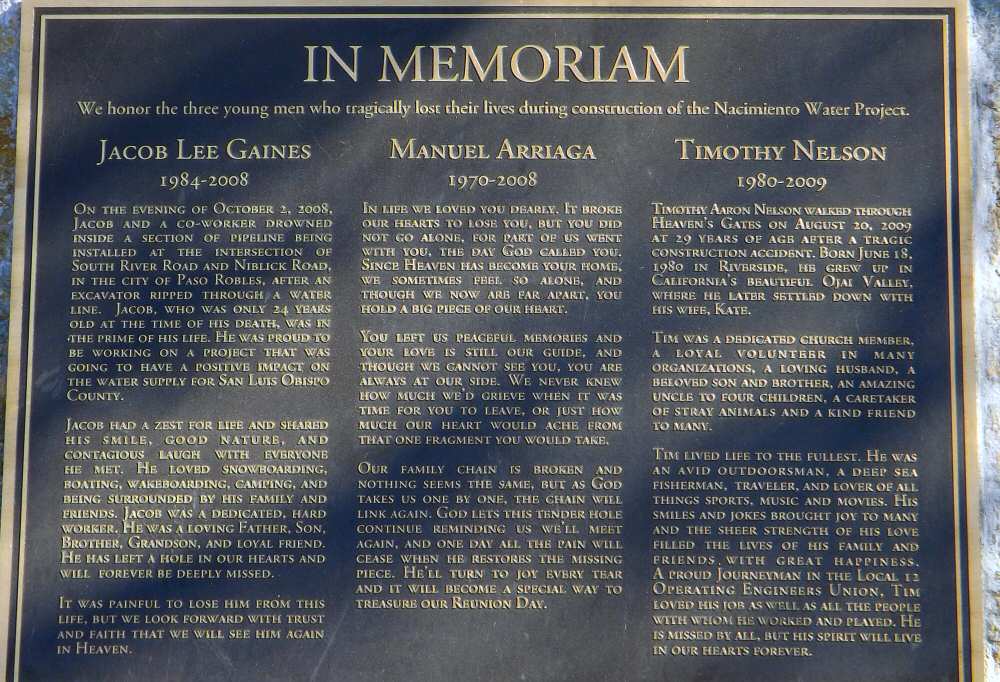 Memorial plaque for three construction workers