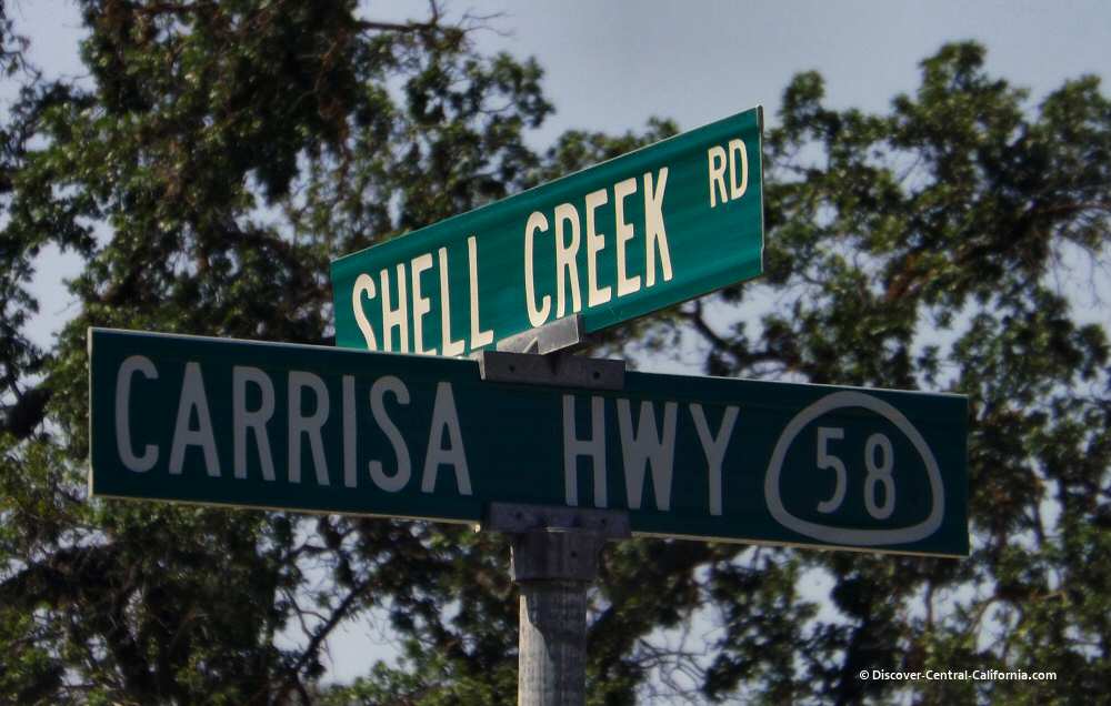 Sign at Shell Creek Road and Highway 58 Sign at Shell Creek Road and Highway 58
