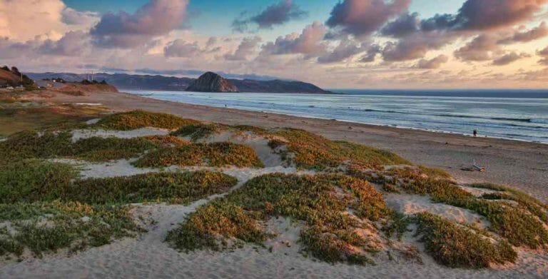 Cayucos California coastline at sunset