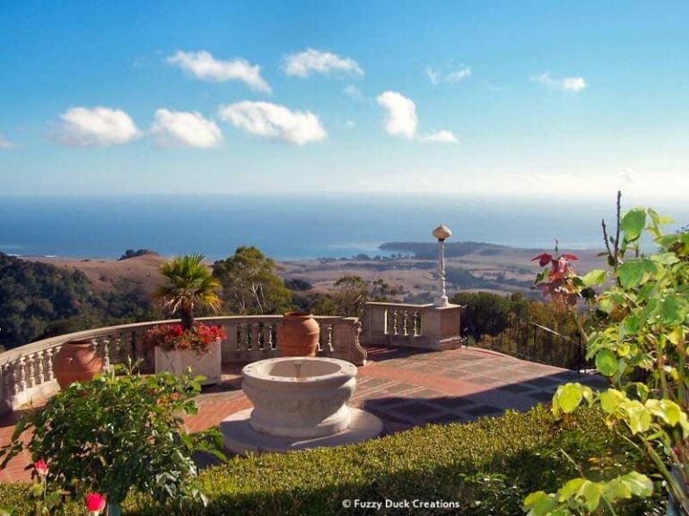 A view of a landscape from a balcony.