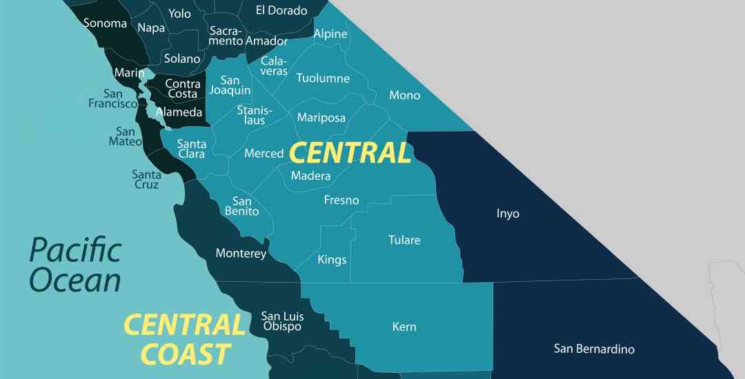 A map of central California.