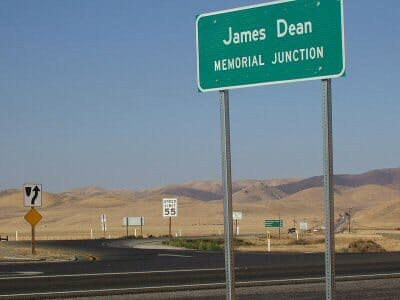 A sign that says james dean memorial junction.