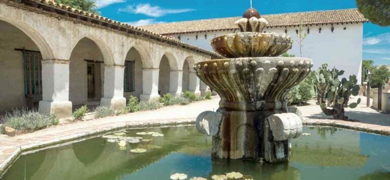 California Mission Fountain – water lily photo at Mission San Miguel