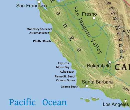 Map of Central California beach wheelchairs