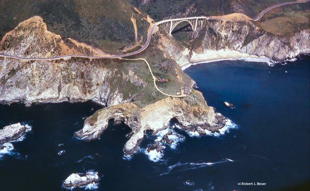 Aerial view of the Bixby Bridge and surrounding area