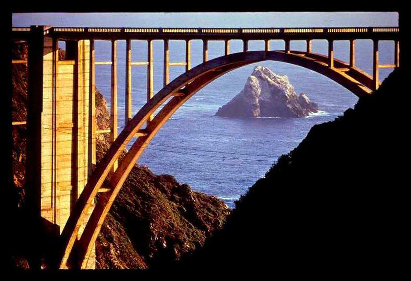 The Bixby Bridge with a nicely framed sea rock beyond
