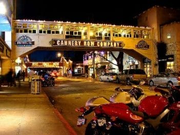 Cannery Row Monterey lit up at night