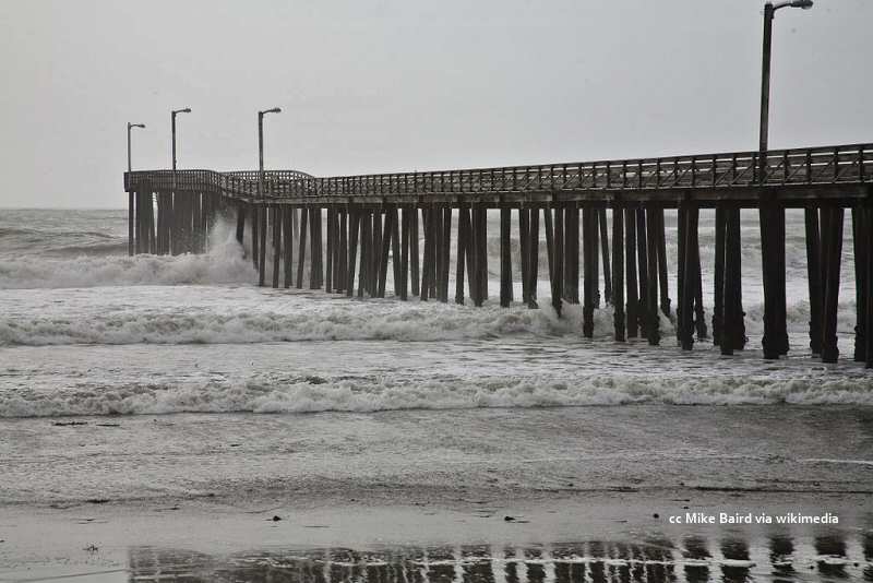 A winter storm battering the Cayucos Pier