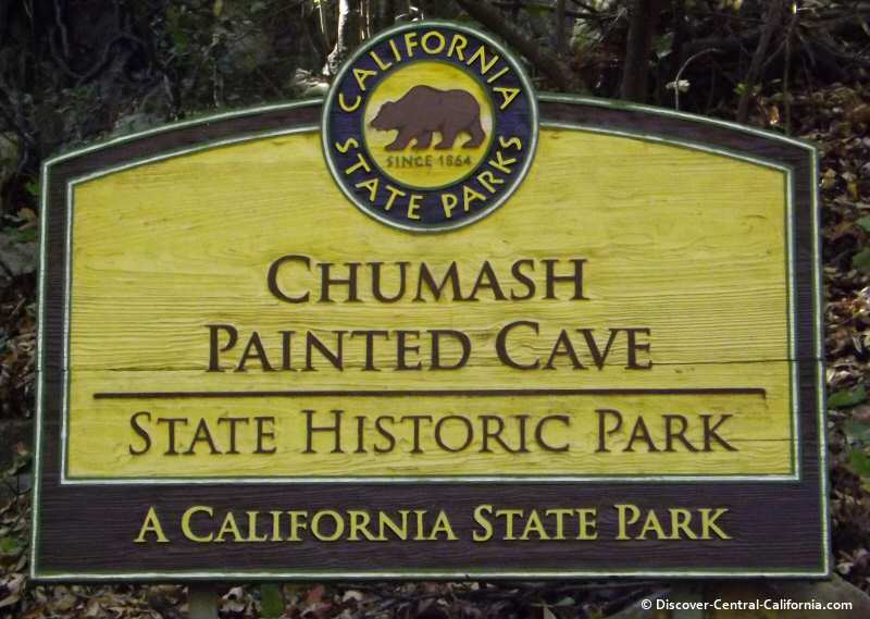 The main sign at the Chumash Painted Cave State Park