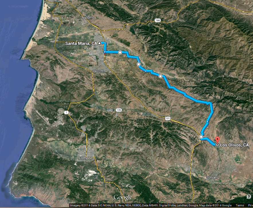 Satellite view of the Foxen Canyon area