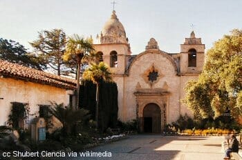 Courtyard and exterior of the Mission Carmel