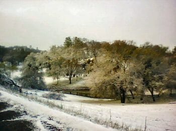 Snow along Vineyard Canyon Road east of San Miguel
