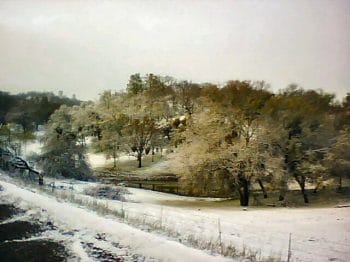 Snow along Vineyard Canyon Road east of San Miguel